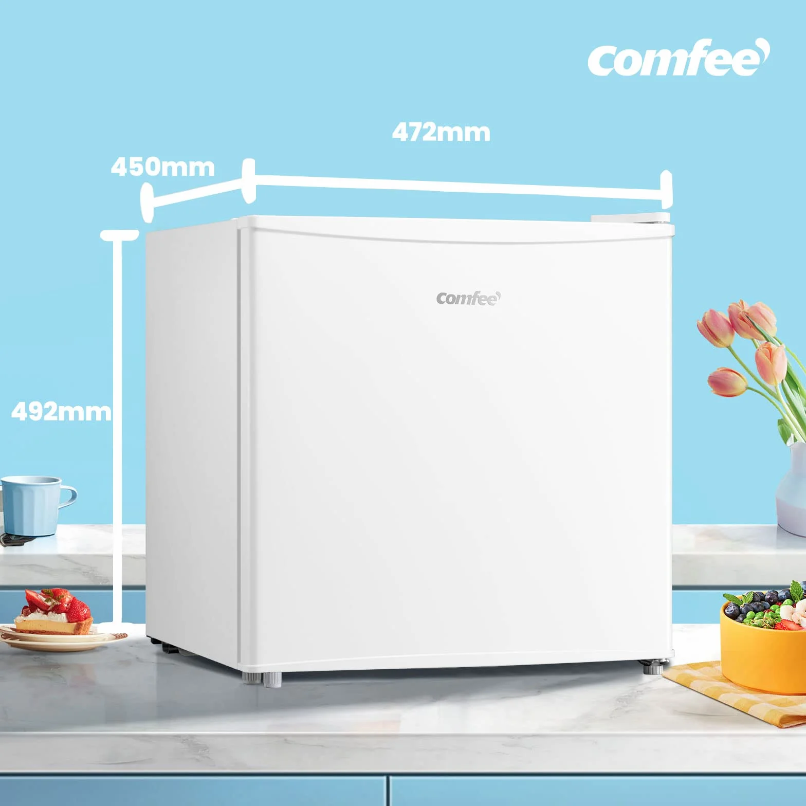 Comfee Freistehend, RCU40WH2(E) Mini Gefrierschrank/31L / 4-Sterne-Gefrierfach/Kompakte Größe/Reversibles Türscharnier/Verstellbare Standfüße / 147kWh/Jahr/Weiß