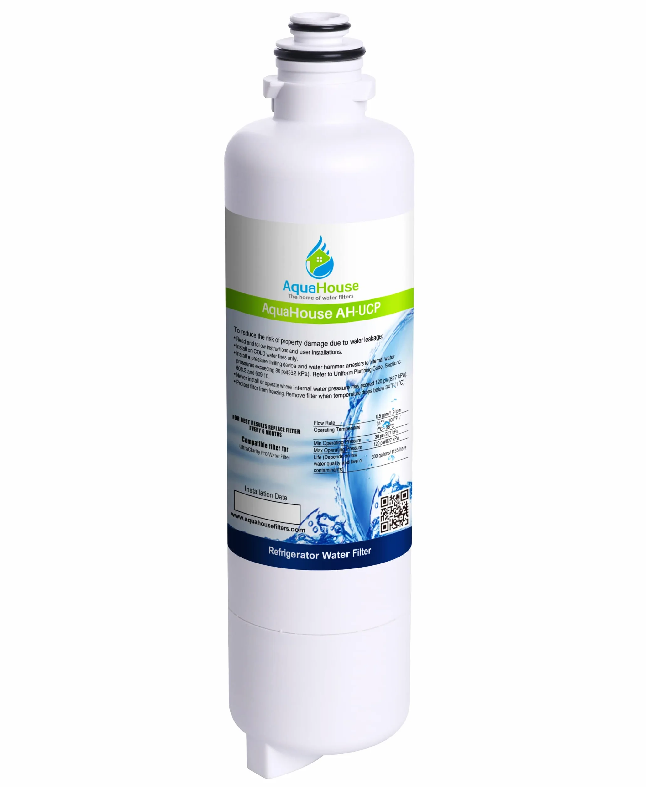 AquaHouse AH-UCP Wasserfilter, kompatibel zu Ultra Clarity Pro 11032518, BORPLFTR50, BORPLFTR55, passend für Bosch, Neff, Siemens und Gaggenau Kühlschränke