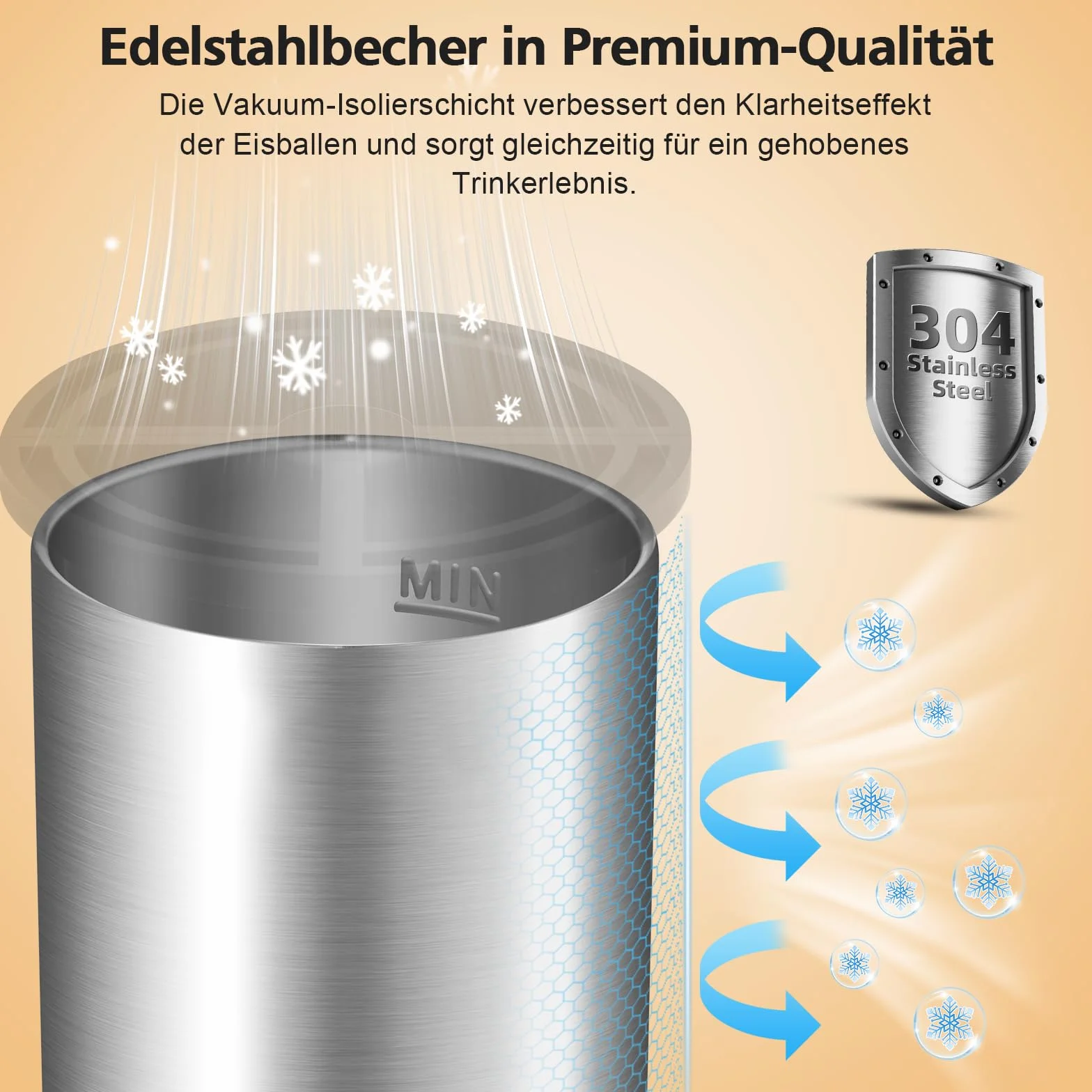 Klarer Eiswürfelbereiter, 6,4 cm Eisbälle, Eisballbereiter aus kristallklarem Edelstahl, BPA-freie Premium-Silikon-Eiswürfelformen für Whisky und Cocktails (ZZ01)