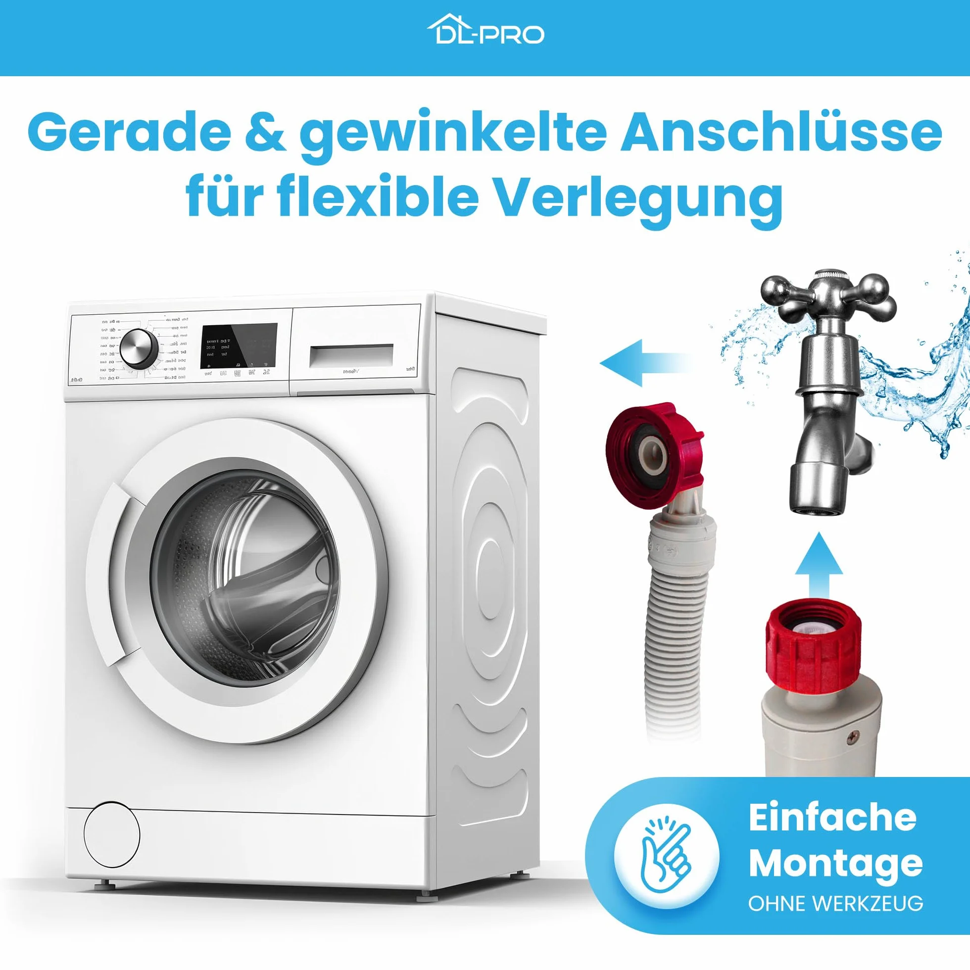 DL-pro Universal Zulaufschlauch 4m 3/4 Zoll Aquastop Schlauch gerade/gewinkelt Sicherheitsschlauch für Waschmaschine Spülmaschine Geschirrspüler 90°C 10 Bar