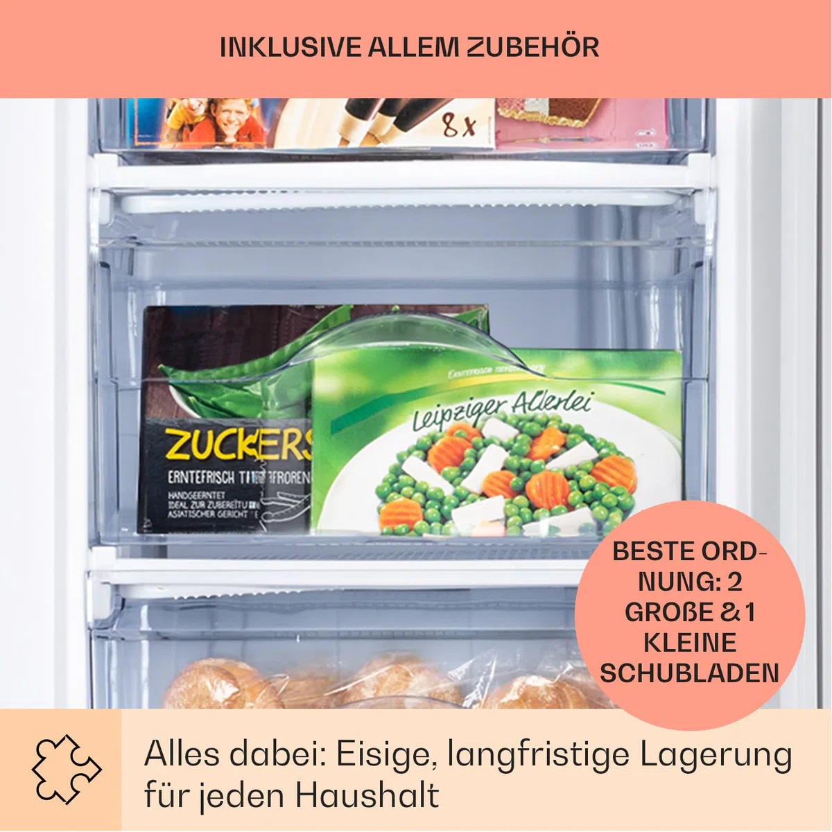 Klarstein Mini Gefrierschrank - Klein & Leise, Freistehend, 64L, Mit Eiswürfelform & Eisschaber, Effizient, Kompakter Tiefkühlschrank