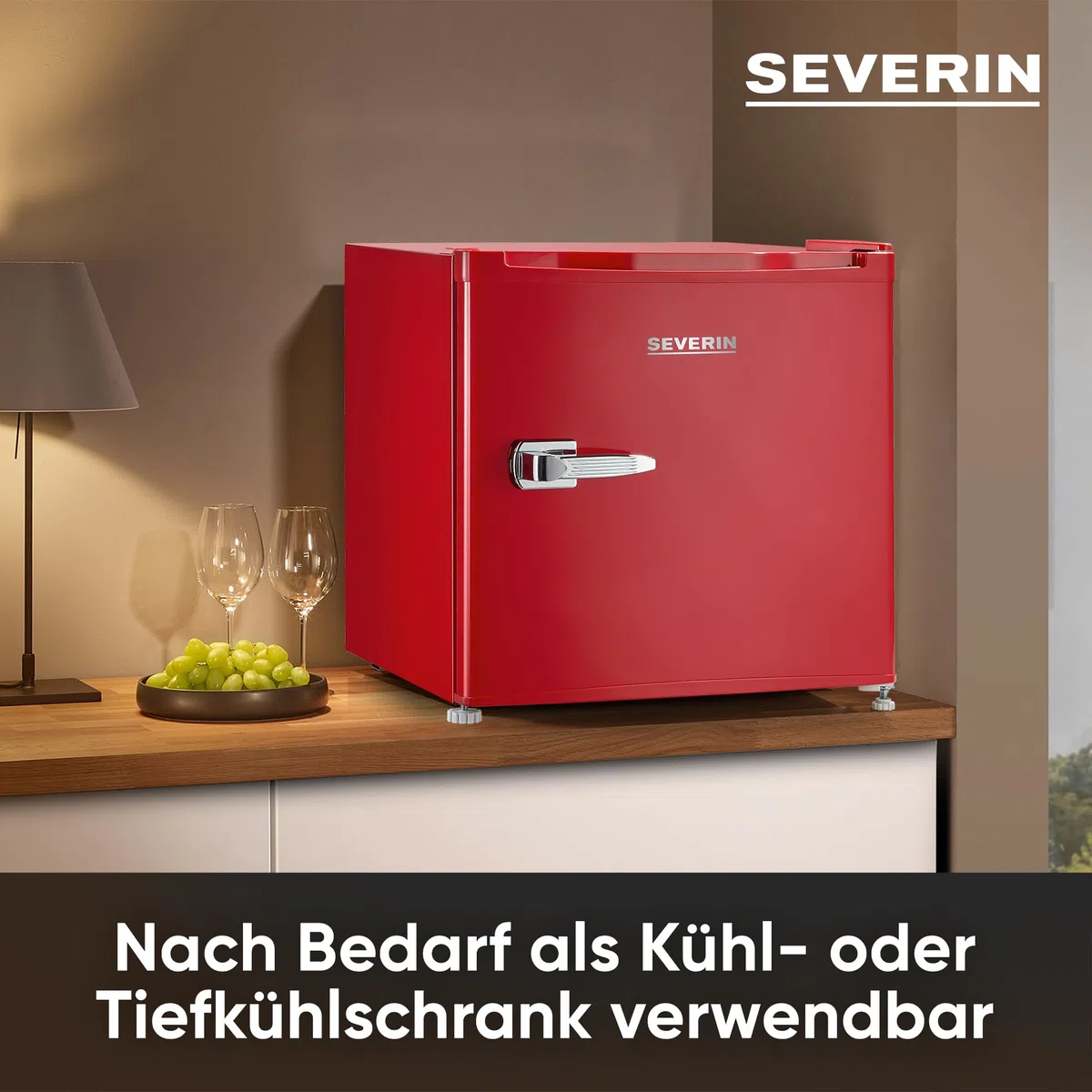 SEVERIN Retro Mini Kühl-/Gefrierbox (31 l), Gefrierschrank klein, Minikühlschrank mit flexibler Temperaturregelung, Tischkühlschrank, rot, GB 8881