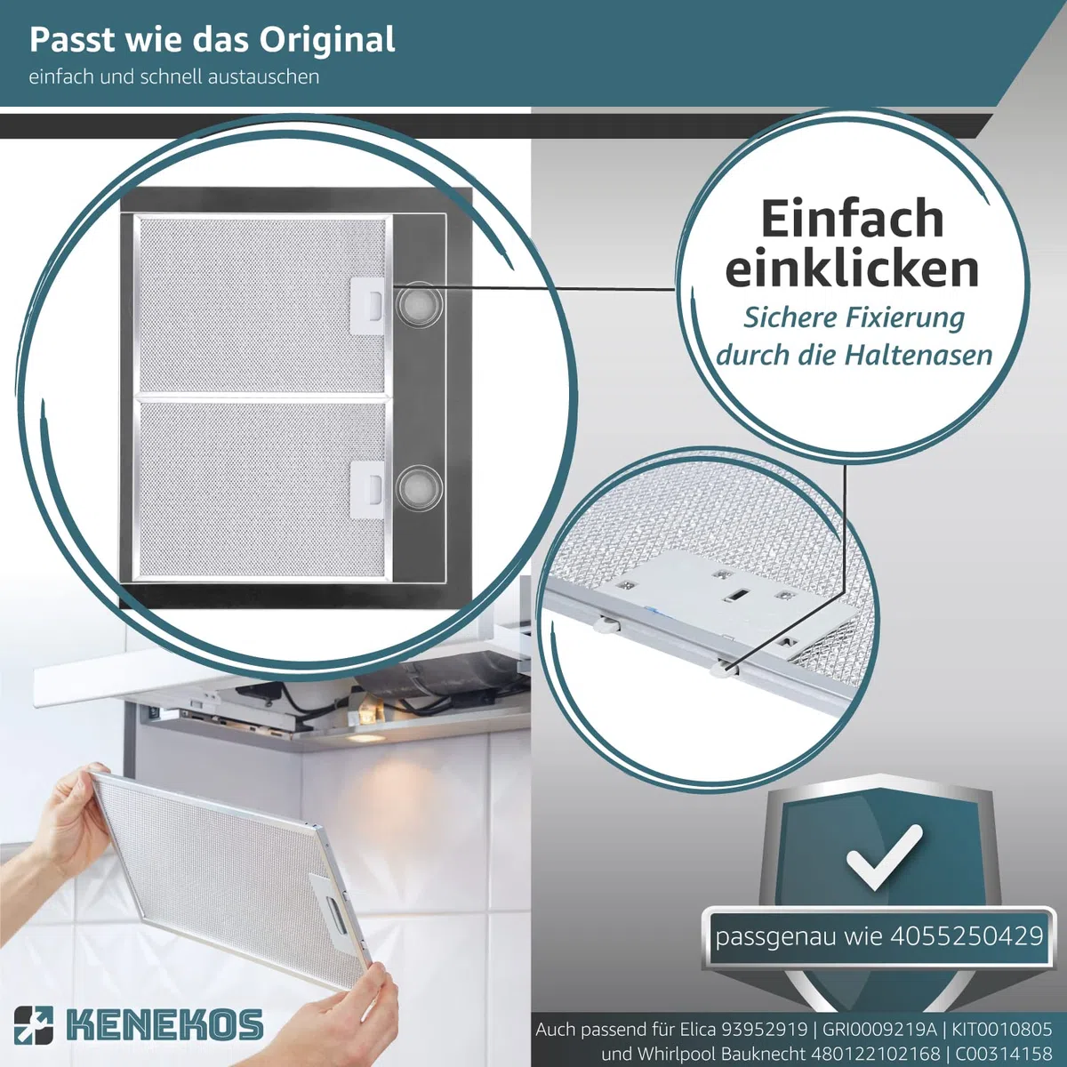 Kenekos - 2x Metallfettfilter für Dunstabzugshaube 305 x 267 mm geeignet für AEG 405525042-9 4055250429, Elica 93952919 GRI0009219A, KIT0010805 Whirlpool C00314158 ARI314158