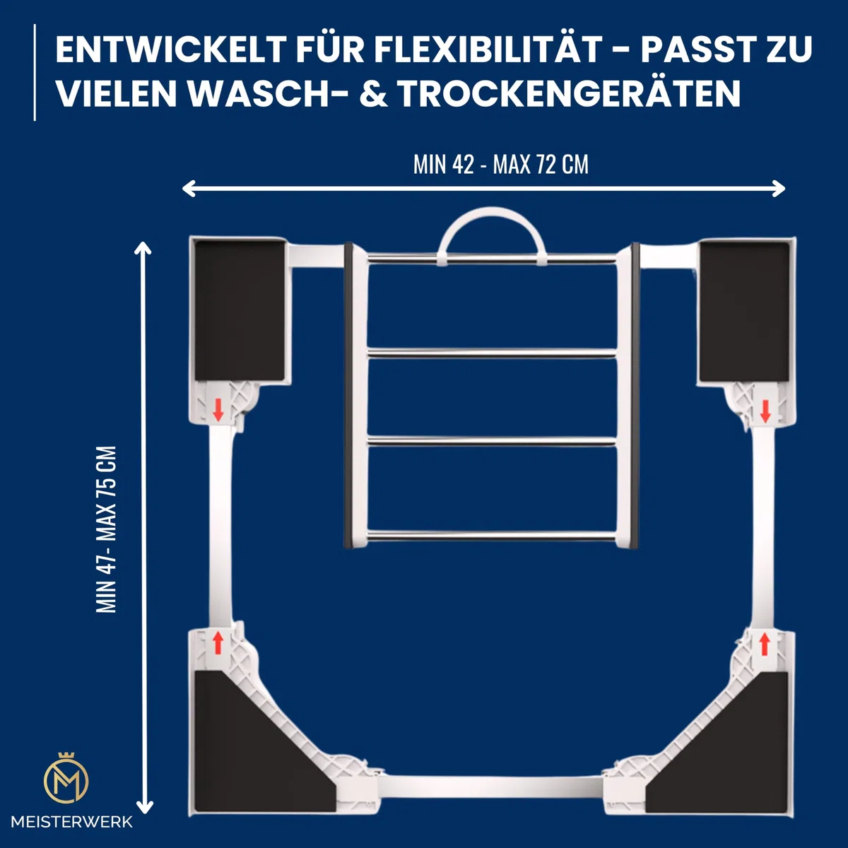 MEISTERWERK - Zwischenbaurahmen mit ausziehbarem Handtuchhalter - (EU ZERTIFIZIERT) Verbindungsrahmen für Waschmaschine & Trockner - Zwischenbausatz, Universell einstellbar