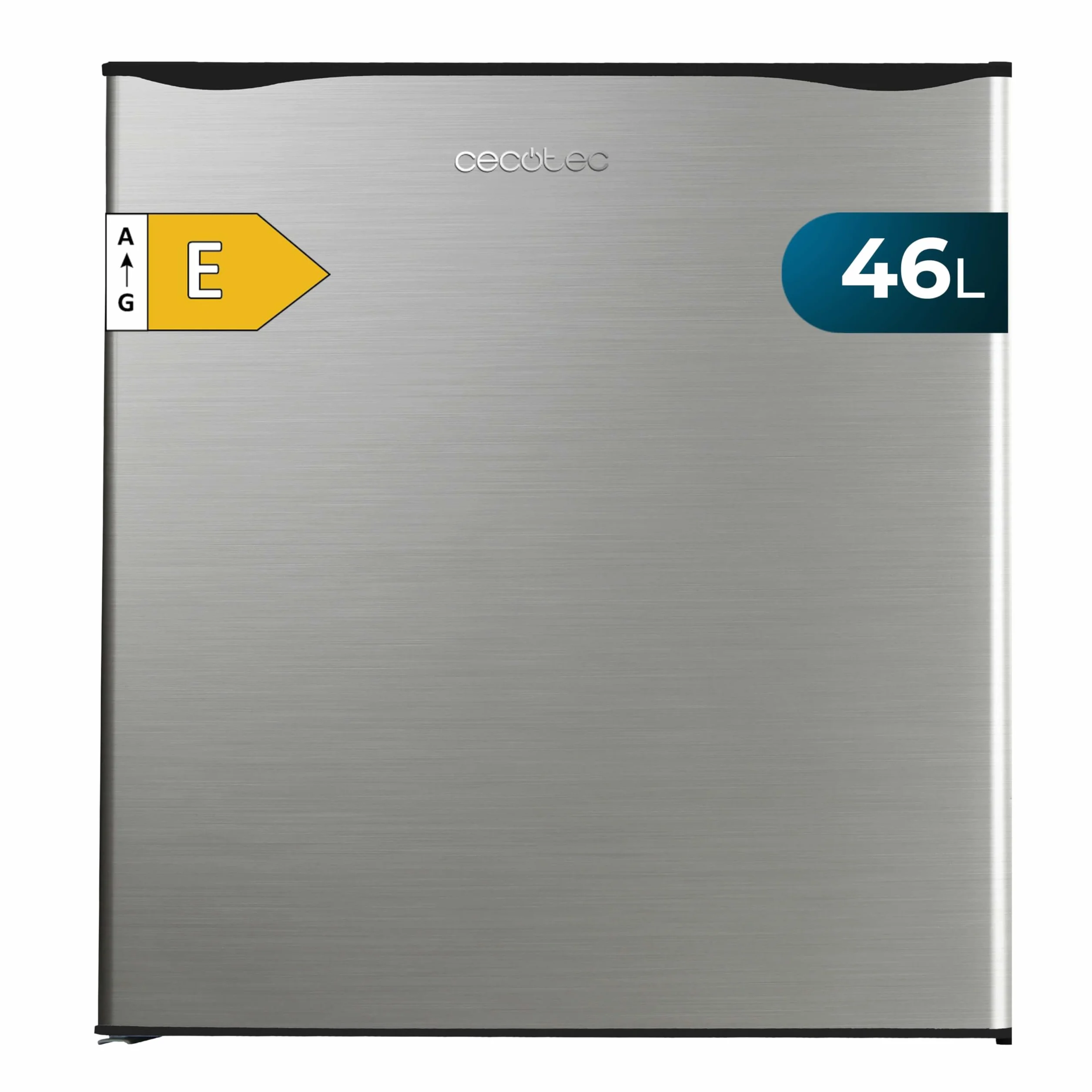 Cecotec Minikühlschrank GrandCooler 20000 SilentCompress Inox E. 46 Liter Volumen, kleines Gefrierfach, umkehrbare Tür, Energieklasse E und Edelstahl-Design für die Lagerung von Lebensmitteln