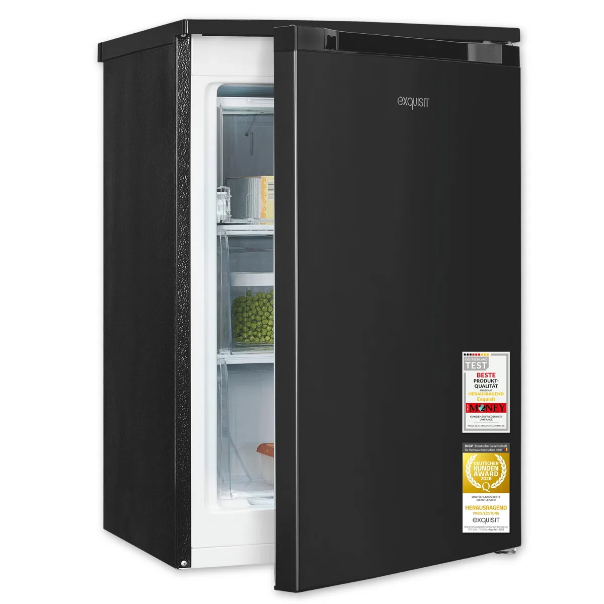 Exquisit GS581-051C Gefrierschrank - 85 l Tiefkühlschrank in Weiß | Kompaktes Standgerät mit Energieklasse C, 4-Sterne-Gefrierfach, 39 dB leisem Betrieb und wechselbarem Türanschlag