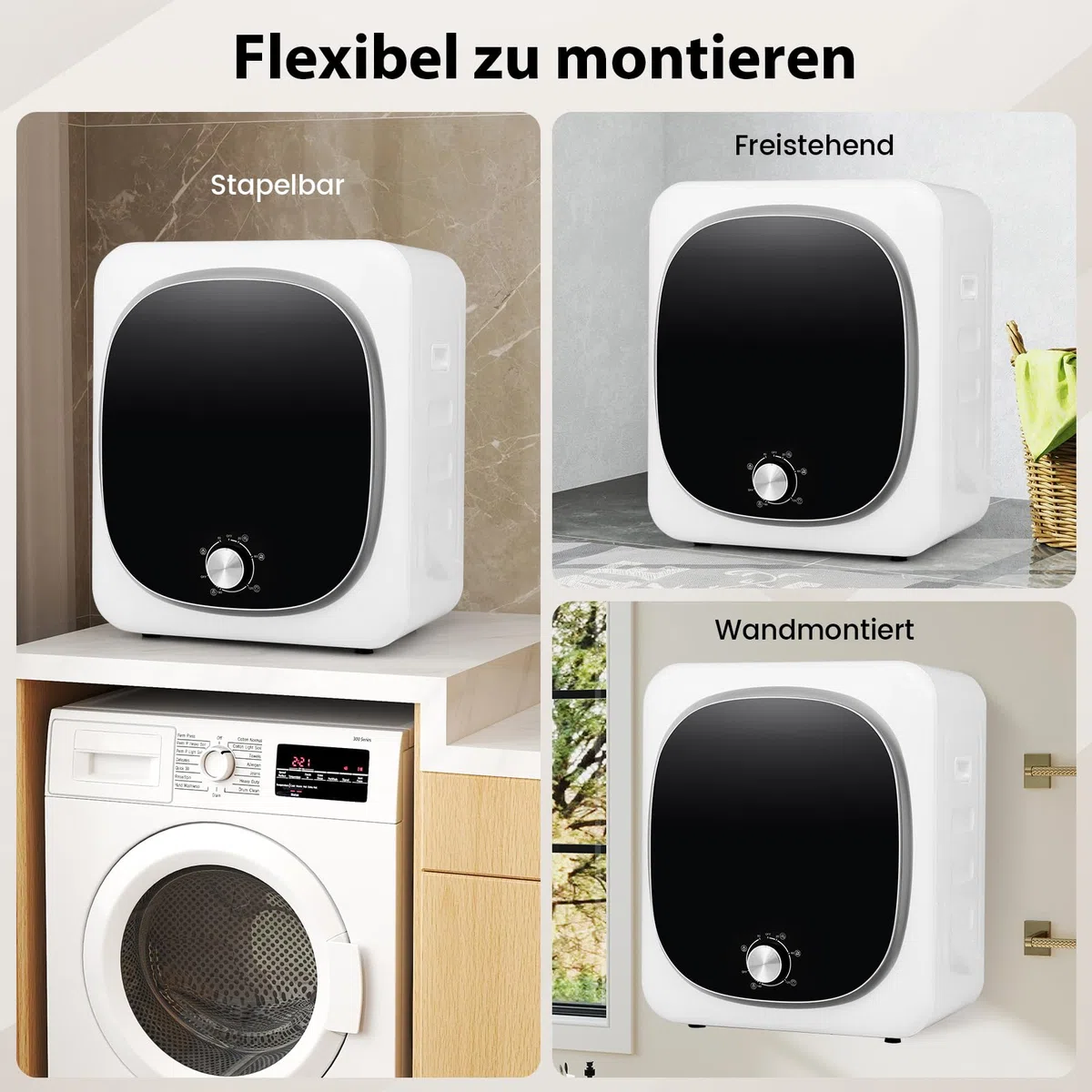 RELAX4LIFE Wäschetrockner Klein, Mini Trockner mit 5 Programme, Ablufttrockner mit Überhitzungsschutz, Mehrfachfiltration, Timer, 2,5kg tatsächlich bis 4kg, 800W, 48x40x56 cm, Freistehend/Wandmontage