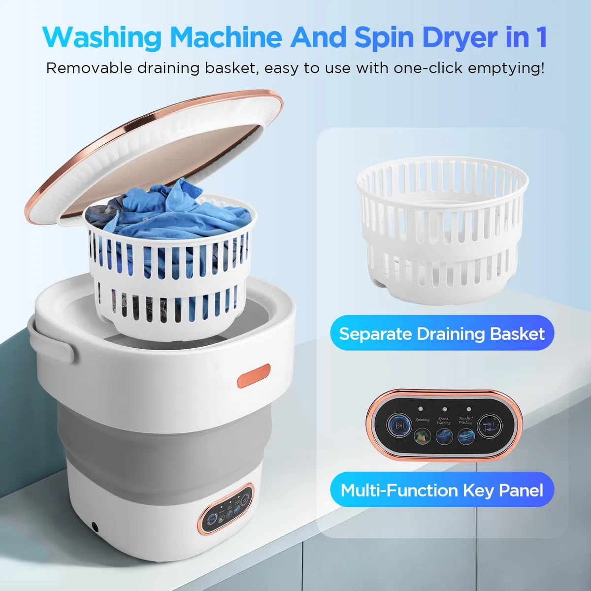 Mini Waschmaschine 13L,Portable Washing Machine Mit Schleuder,Reisewaschmaschine Mit 3 Modi,Mobile Waschmaschine,Campingwaschmaschine Für Unterwäsche Babykleidung