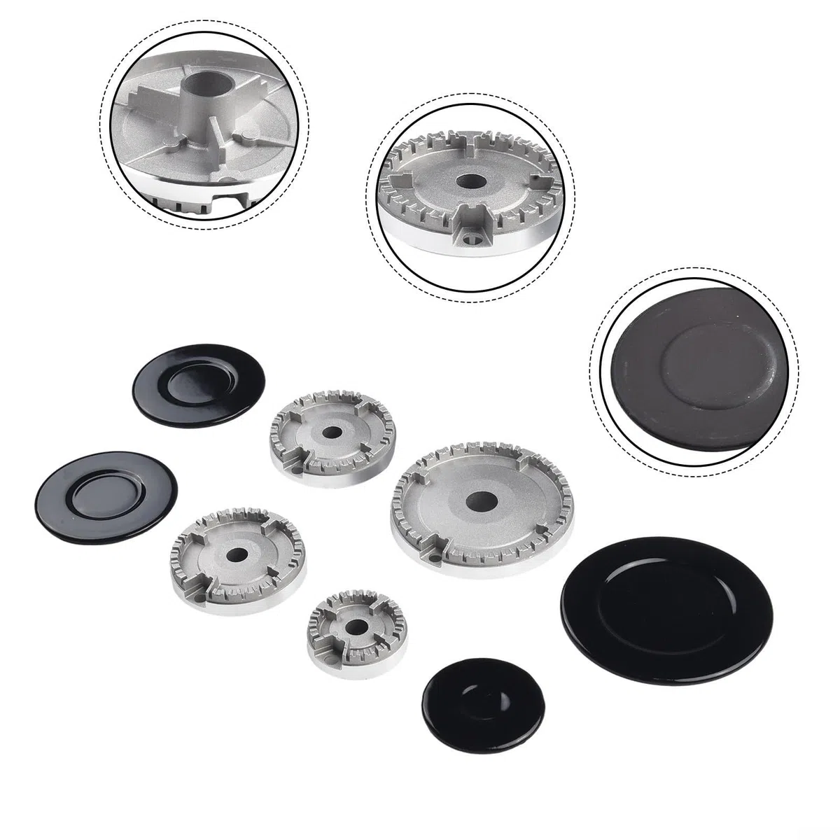 Gasherd-Brennerkappe, Kochgeschirr-Hut-Set, Herddeckel für Küche, Brennerkopf, Ersatz-Set, passend für Sabaf-Gasherde, Herdteile und Zubehör (konkav)