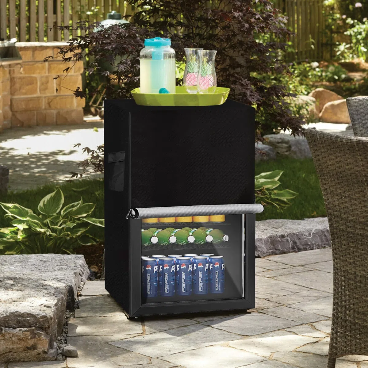 Getränke-Kühlschrank- und Kühler-Abdeckung für die meisten 3,2 Cu.ft Bier- oder Wein-Mini-Kühlschränke, wasserdicht, staubdicht, Anti-UV-Seiten, Reißverschluss kann geöffnet werden (50,8 cm B x