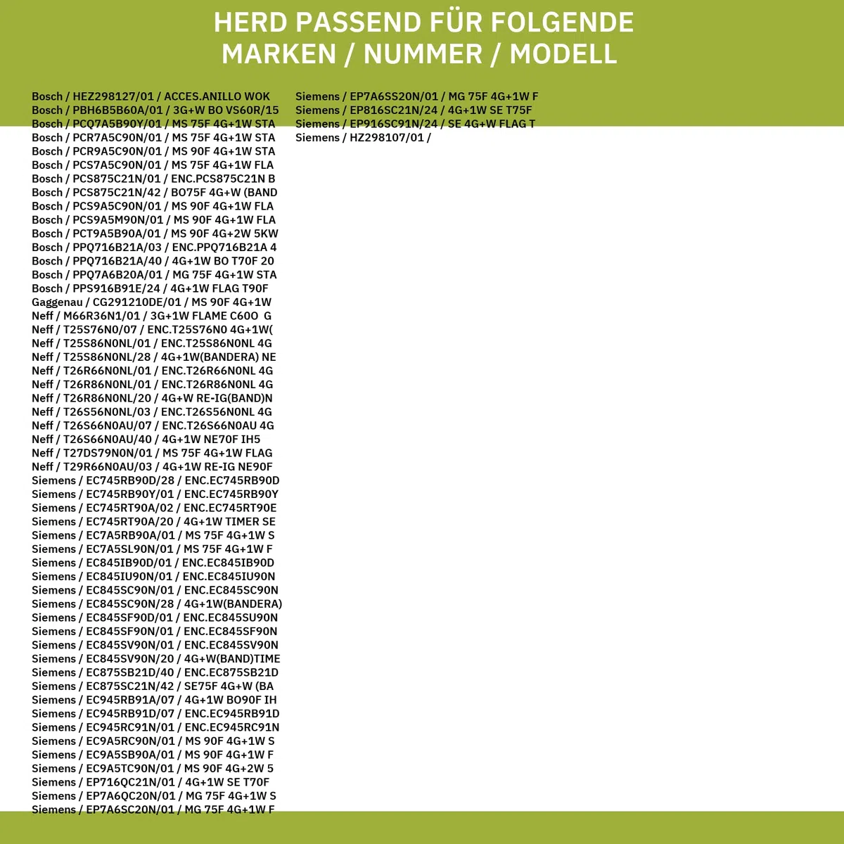 WokRing kompatibel mit SIEMENS 17003263 HEZ298127 für Gaskochfeld