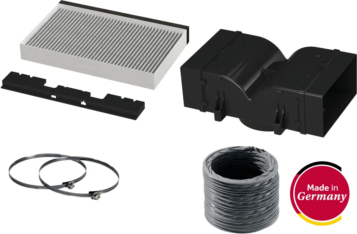 NEFF Z52CBI2X4, Clean Air Standard Umluftset für Inselessen, bestehend aus Aktivkohlefilter, Deflektor, flexiblem Schlauch 15 cm Durchmesser, 80 cm lang mit 2 Schlauchschellen, Made in Germany