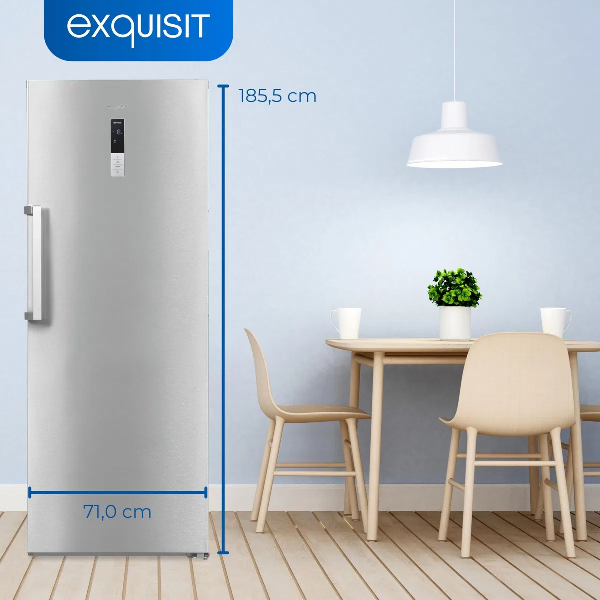 Exquisit Gefrierschrank GS380-NF-H-050D Inoxlook - 380 L No Frost | Großer Gefrierschrank mit LED-Beleuchtung - 4 Sterne Gefrierleistung - 39 dB - Tür-Alarm - Energieeffizienzklasse D