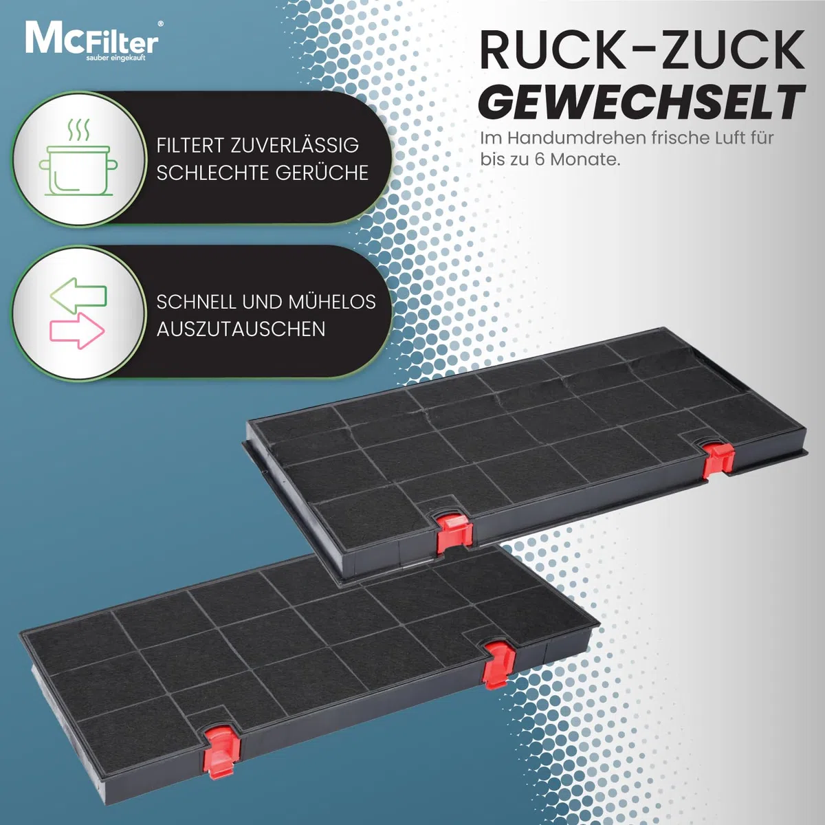 McFilter I 2x Aktivkohlefilter Dunstabzugshaube kompatibel mit Kohlefilter AEG Electrolux 902979366-9, Bauknecht DKF24, Zanussi KLF60/80 Typ150, Siemens LZ33900, Neff Z5147X0 - Filter für Abzugshaube