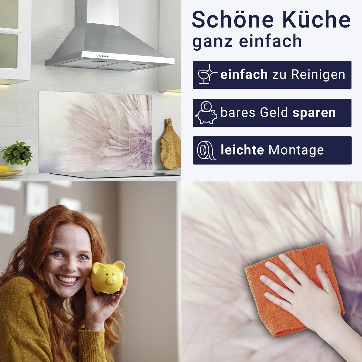 timalo Spritzschutz Wand für Herd, Küche Küchenrückwand Glasoptik | Acryl Glas 2mm | Glasrückwand Acrylglas Wandpaneele Rückwandschutz Platte | 100x50cm Löwenzahn Pusteblumen