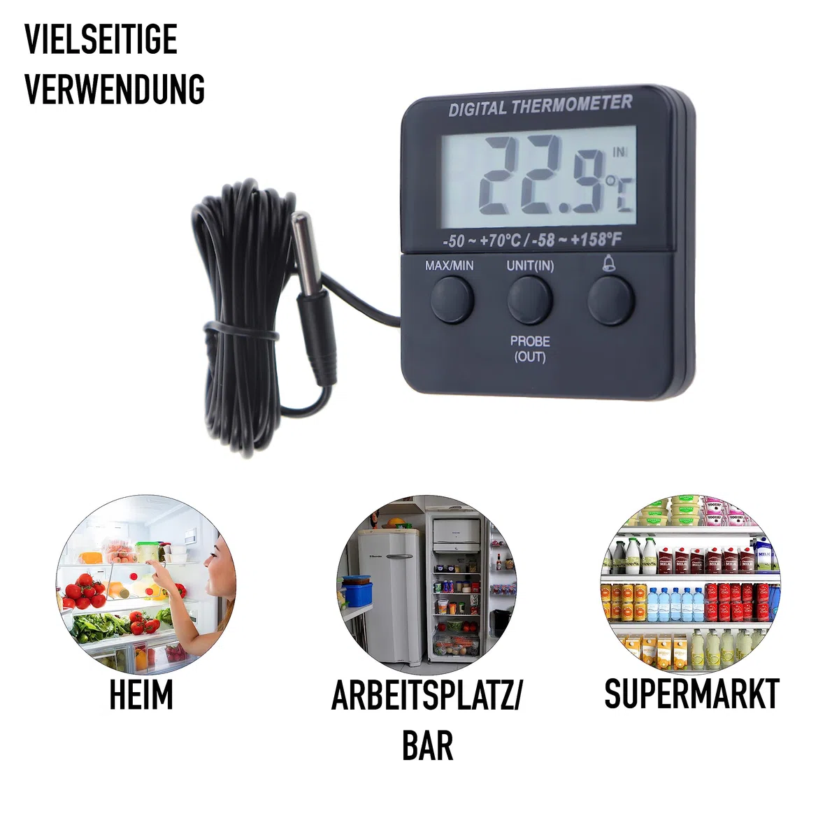 Kalibriertes Digital-Kühl-/Gefrierschrank-Thermometer mit nachverfolgbarem 2-Punkte-Kalibrierungszertifikat