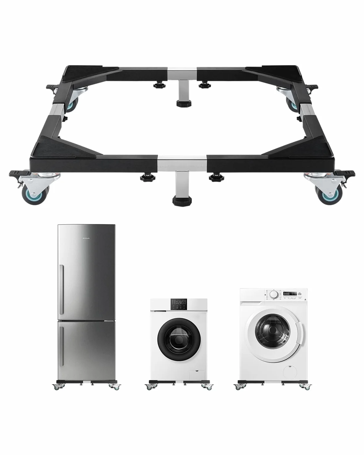 VEVOR Kühlschrankständer, mobile Basis, 540 kg Tragkraft, Waschmaschinenständer mit 8 feststellbaren Zwillingsrädern & 4 Bremsen, 58-93 cm Möbelwagen für Waschmaschine, Kühlschrank & Trockner