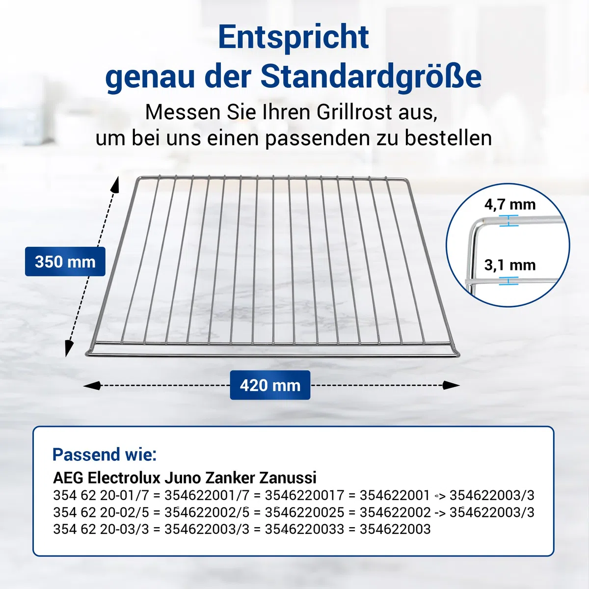 VIOKS Grillrost Backofen Ersatz für AEG Elеctrolux Juno Zanussi 3546220033 | Backofenrost Gitter Ofenrost Grillgitter Backrost Bratrost Ofengitter Gitterrost, ersetzt 354622003/3, 420x350mm, für Herd