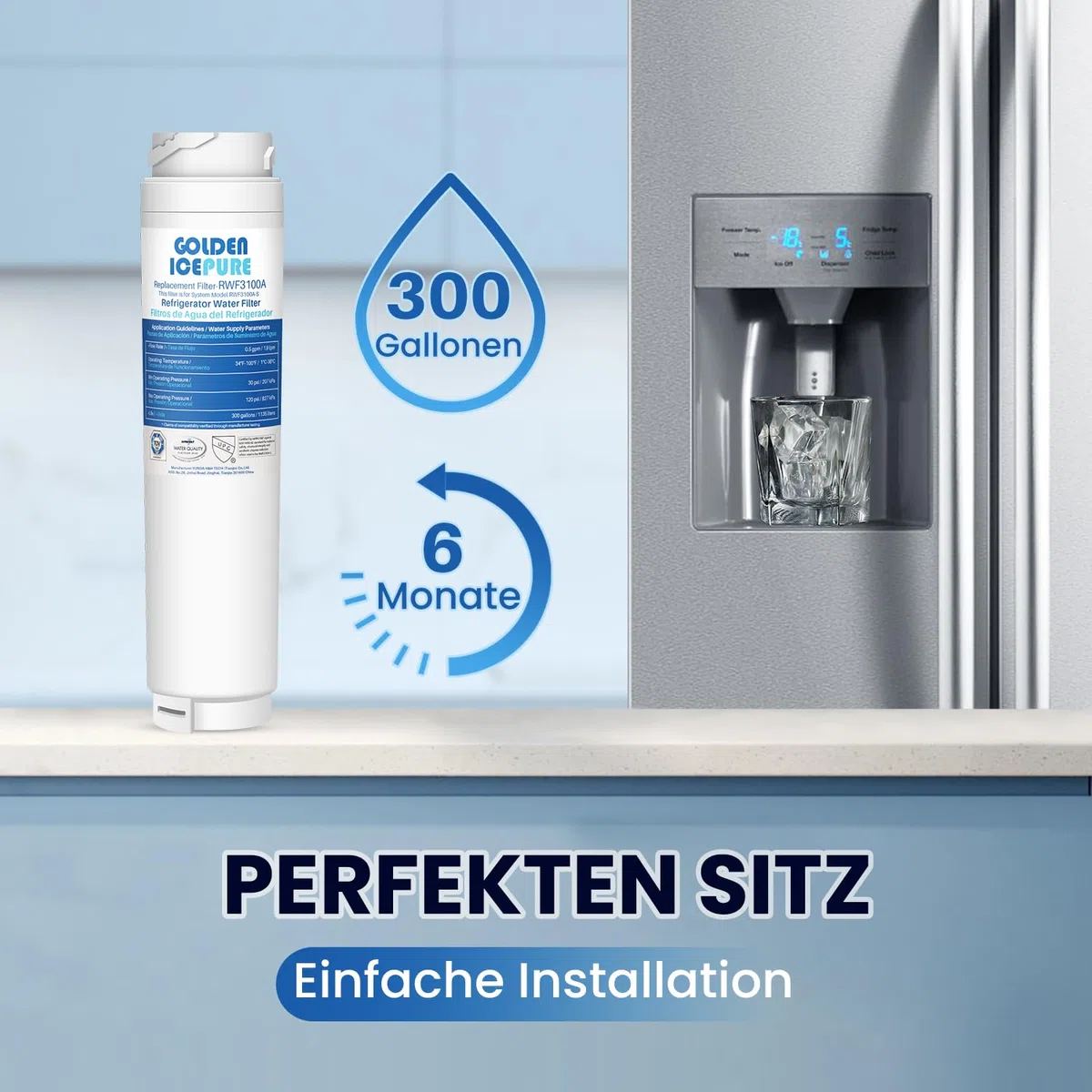 GOLDEN ICEPURE Kühlschrank Wasserfilter kompatibel mit Bosch Ultra Clarity 644845, Siemens Neff Miele 740560 00740560 9000194412 REPLFLTR10; Haier 0060820860 0060218743,2 Stück