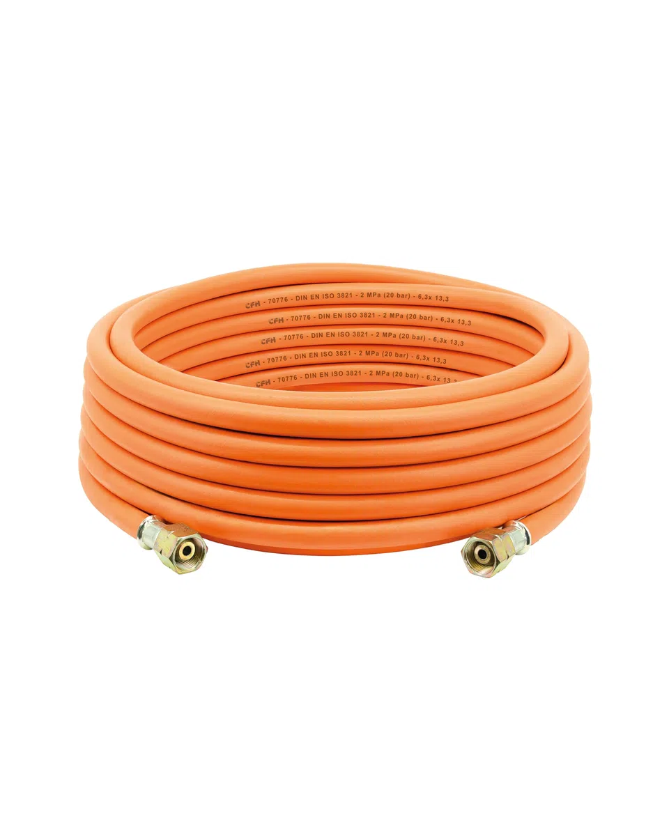 CFH Gasschlauch Gummi 10 m VS 780 – Gummigasschlauch mit beidseitigem G 3/8" LH Anschluss, für Abflammgeräte & Gaslötgeräte, LPG/Propan/Butan, 20 bar, konisch dichtend, -30 °C bis +70 °C