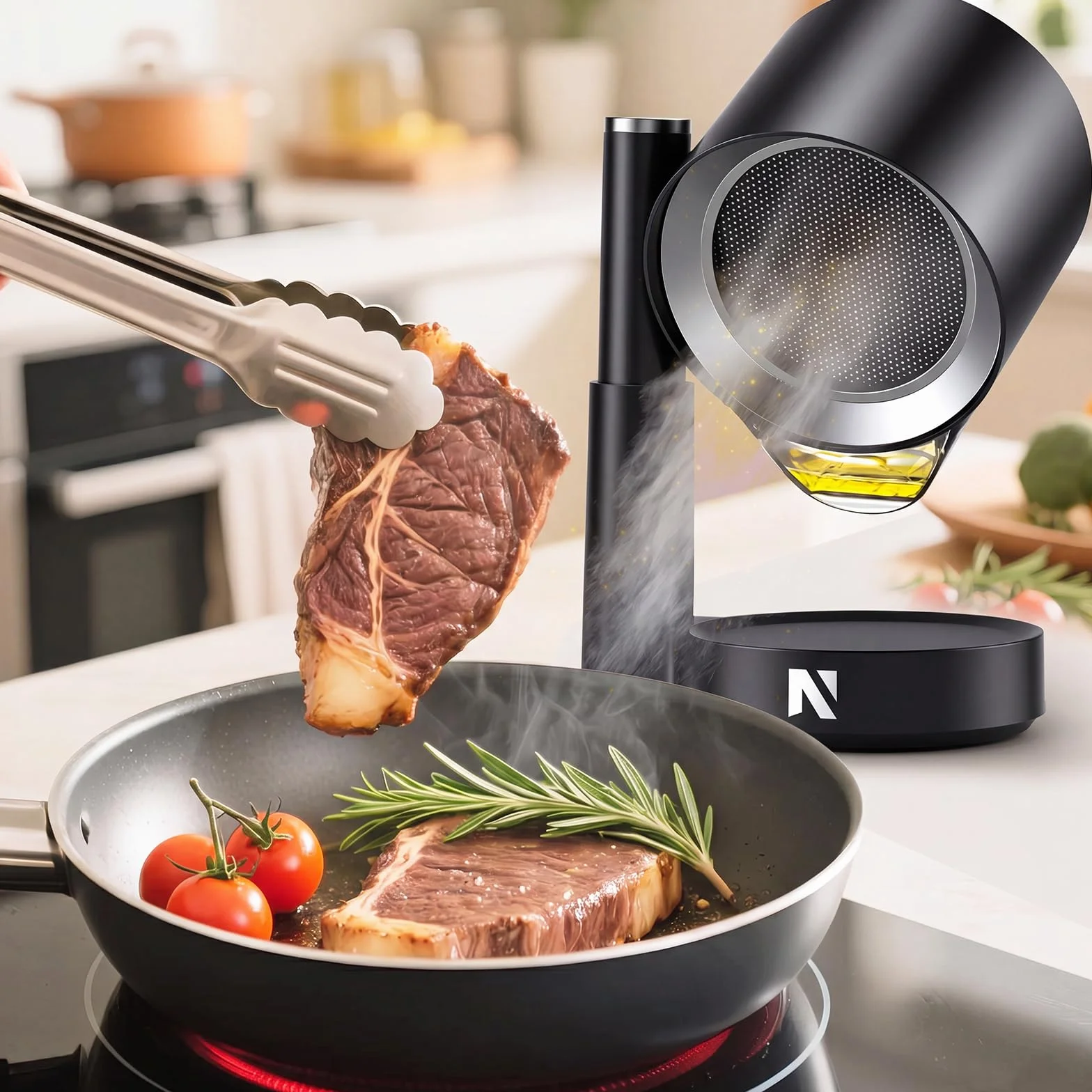 NEWTRY Tragbare Mini Dunstabzugshaube 3 Stufen 2 Filter starke Saugkraft | Waschbare Filter, 3600RPM, leistungsstark, kompakt, leicht, vielseitig für Küche, Wohnwagen, Camping, leicht zu reinigen
