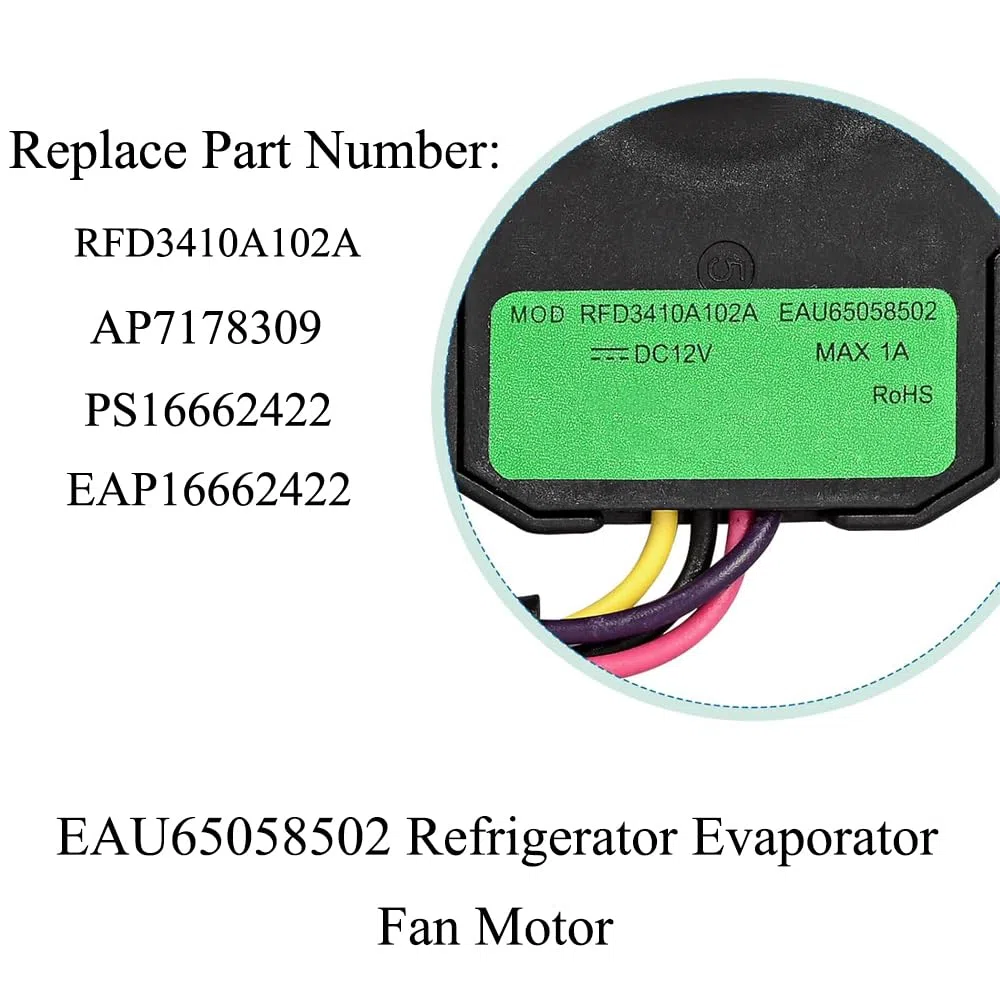 EAU65058502 Kühlschrank Verdampfer Lüftermotor Kompatibel mit LG Kühlschränken LFXS26596S/02, LRMDS3006S/01, LMWS27626S/04, LMXS28626S/06, LFXS26596S/04, LFXS28968S/06