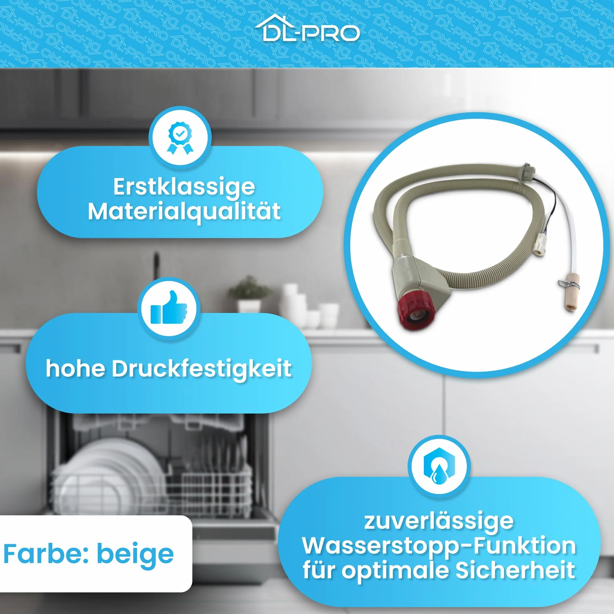 DL-pro Zulaufschlauch 1,5m für AEG Electrolux Juno 14018058901/6 140180589016 14018058901 Aquastop Schlauch für Geschirrspüler Spülmaschine