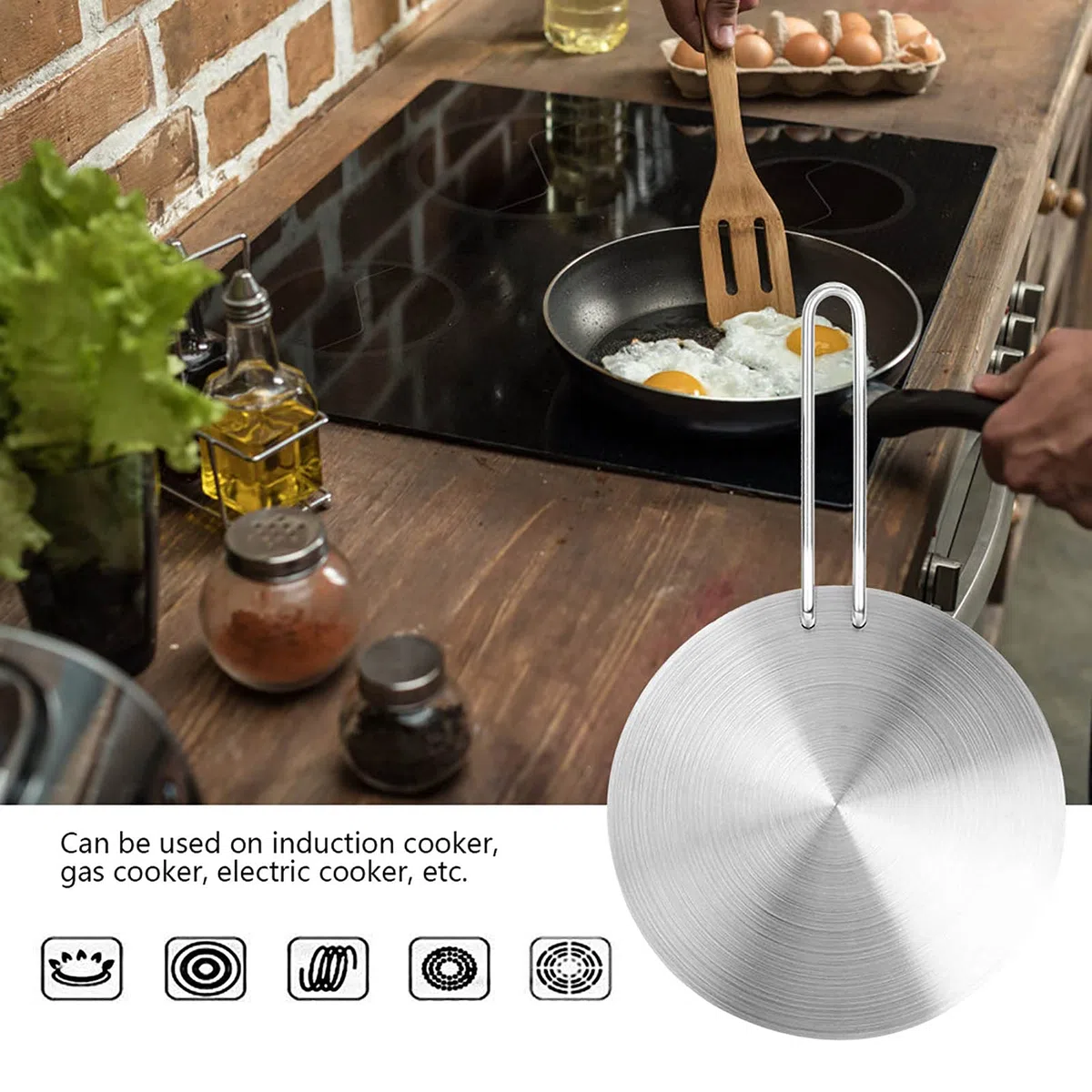 Induktion Adapterplatte, Heat Diffuser Induktion Adapter nduktionsherd Hitzeverteiler Ringplatte mit teilbarem Griff für Induktions Kochfelder Wandler Gas Elektroherdplatte(22cm)