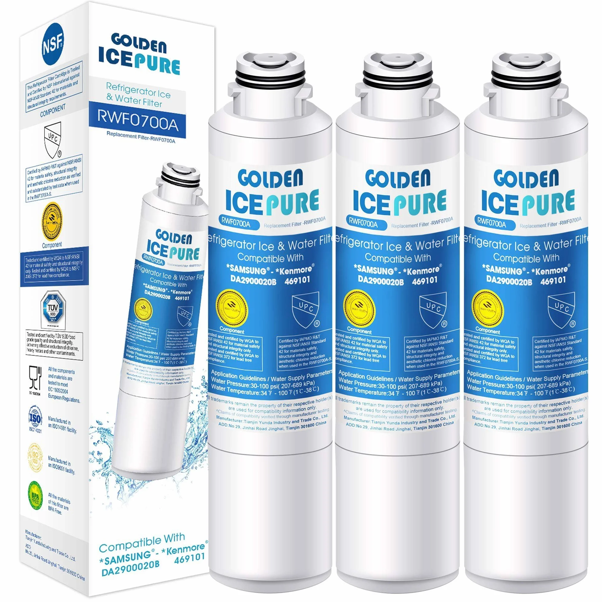GOLDEN ICEPURE Wasserfilter Kühlschrank Kompatibel mit Samsung DA29–00020B, DA29–00020 A, haf-cin/EXP, 46–9101 weiß,3 Stück