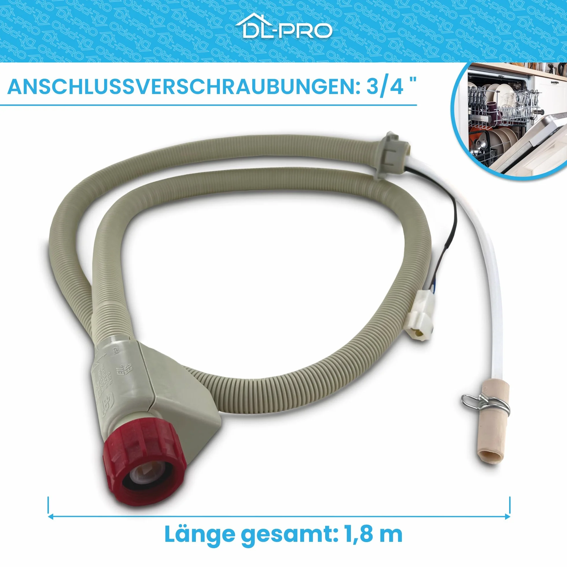 DL-pro Zulaufschlauch 1,5m für AEG Electrolux Juno 14018058901/6 140180589016 14018058901 Aquastop Schlauch für Geschirrspüler Spülmaschine