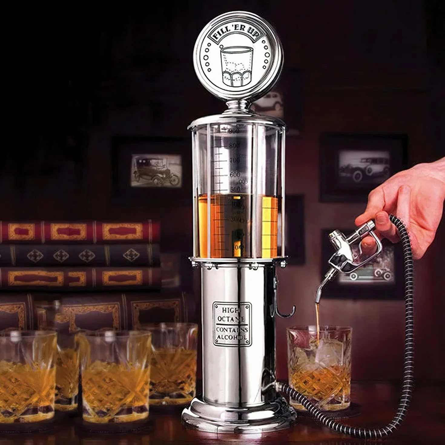 Retro Getränkespender im verchromten Nostalgie Design | Bar-Butler Zapfsäule mit Zapf-Schlauch für Party Getränke Dispenser Biertower Bierspender Zapfanlage Biersäule Schanksäule | Party Gadgets