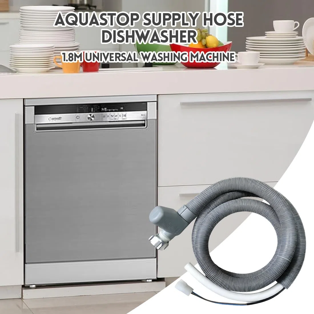 Aquastop Zulaufschlauch, 1,85m Wasserschlauch Zulaufschlauch, Universal Geschirrspülerschlauch, 3/4 Zoll Gerade/Winkel 90 Grad für Waschmaschine Geschirrspüler Spülmaschine