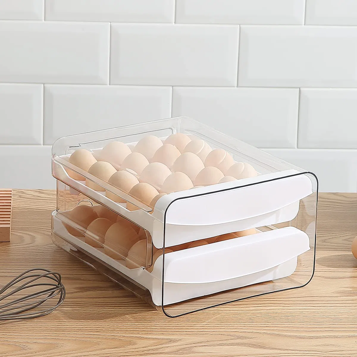 HOMQUEN Eierbehälter, 40 Gitter/2 Schichten Eierhalter, Eierschublade ,Aufbewahrungsbox für Frische Eier für Kühlschrank, Eierablage(1 Stück) Transparent, Weiß