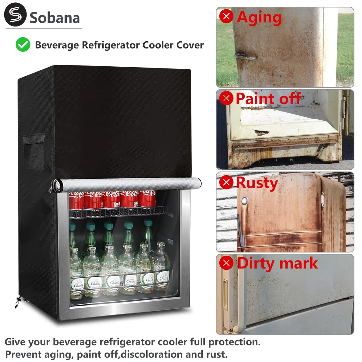 Getränke-Kühlschrank- und Kühler-Abdeckung für die meisten 3,2 Cu.ft Bier- oder Wein-Mini-Kühlschränke, wasserdicht, staubdicht, Anti-UV-Seiten, Reißverschluss kann geöffnet werden (50,8 cm B x