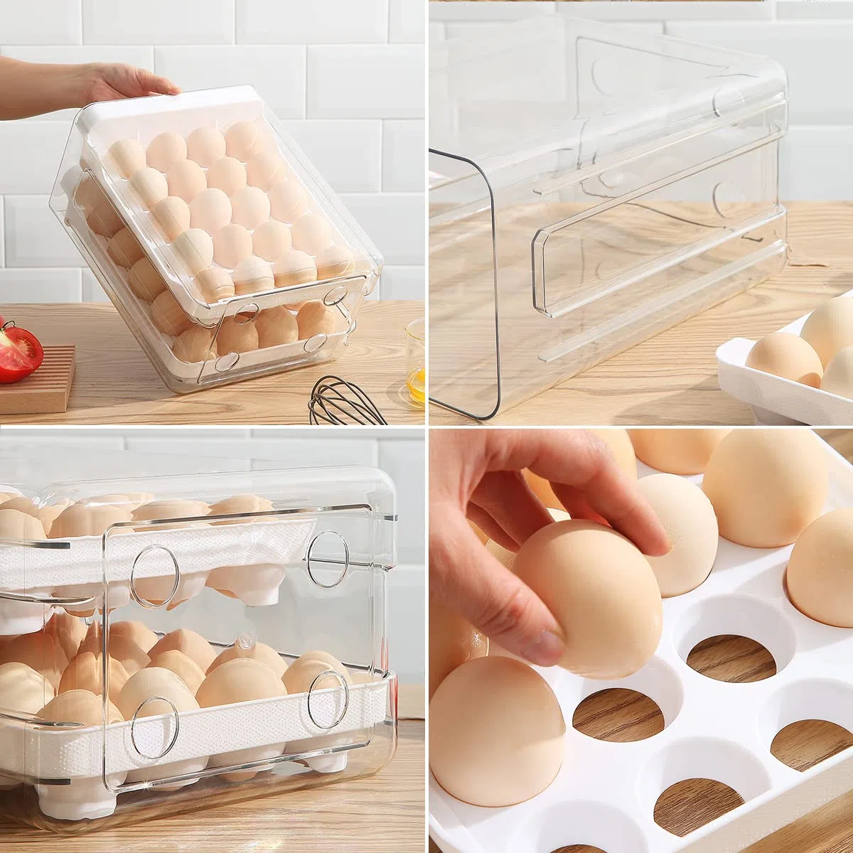 HOMQUEN Eierbehälter, 40 Gitter/2 Schichten Eierhalter, Eierschublade ,Aufbewahrungsbox für Frische Eier für Kühlschrank, Eierablage(1 Stück) Transparent, Weiß