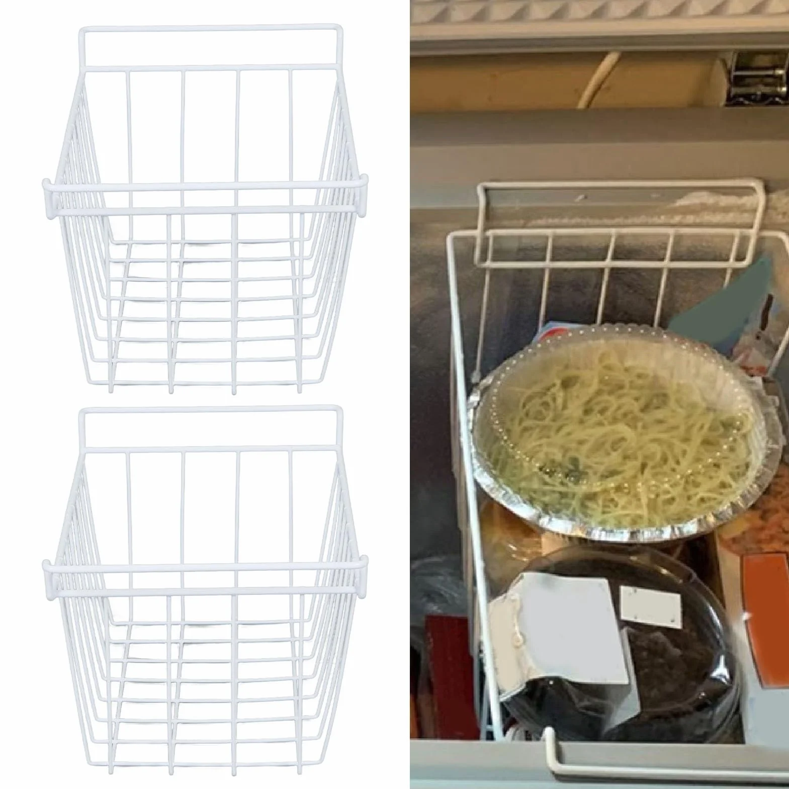 Tonysa 2 Stück Gefrierschrank Organizer, Gefrierschrank, Kühlschrankkorb, Aufbewahrungsregal, Metalldrahtkörbe mit Griffen für Aufrechte Kühltruhe mit Gefrierfach (49,5 x 24,5 x 20 cm /