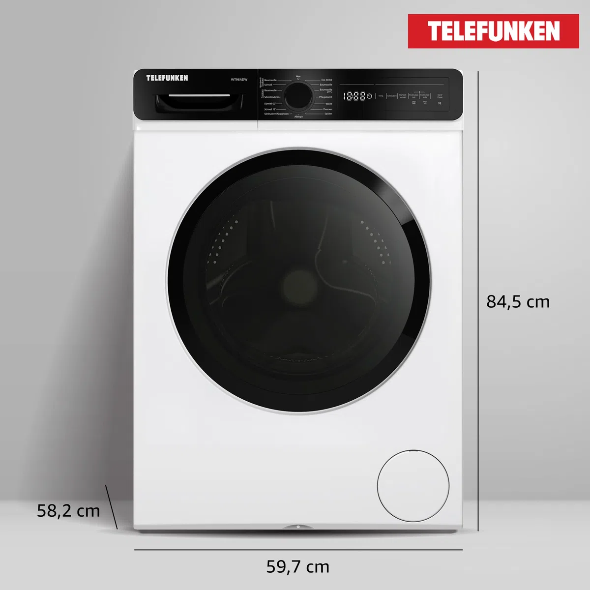 Telefunken Waschtrockner, 9 kg Waschen / 6 kg Trocknen, Waschmaschine mit Trockner integriert, 1400 U/Min, Frontlader Waschtrockner Kombi, Inverter Motor, AquaStop, Energiesparend, Weiß, WT96ADW