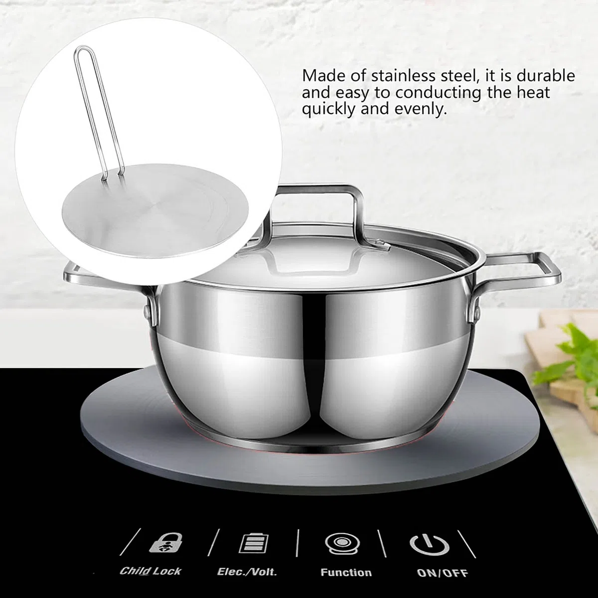 Induktion Adapterplatte, Heat Diffuser Induktion Adapter nduktionsherd Hitzeverteiler Ringplatte mit teilbarem Griff für Induktions Kochfelder Wandler Gas Elektroherdplatte(22cm)
