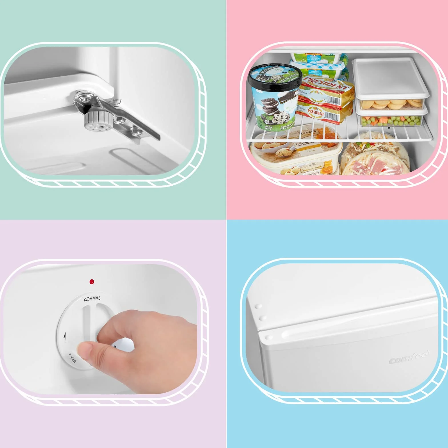Comfee Freistehend, RCU40WH2(E) Mini Gefrierschrank/31L / 4-Sterne-Gefrierfach/Kompakte Größe/Reversibles Türscharnier/Verstellbare Standfüße / 147kWh/Jahr/Weiß