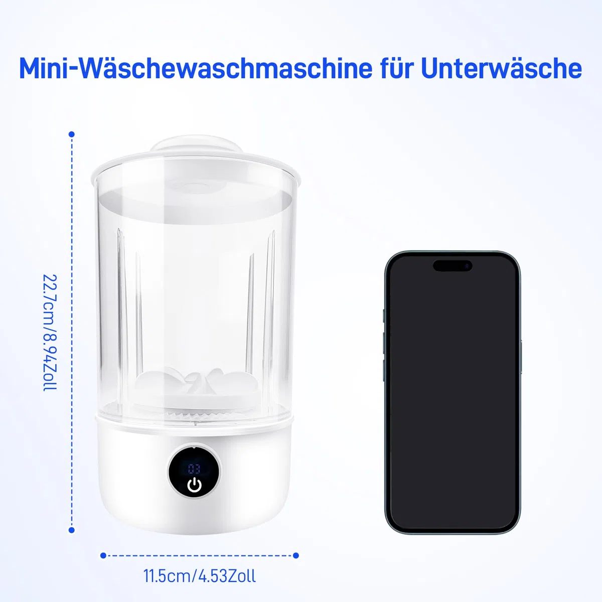 Unterwäsche-Wascher, tragbare Mini-Waschmaschine, verbesserte Mini-Waschmaschinen, wiederaufladbare drahtlose Waschmaschine, Wäschebecher für BHs, Unterwäsche, Socken (Weiß)