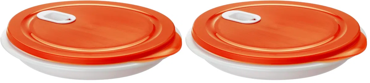 Rotho XL Clever Mikrowellenteller 1.2l mit Deckel und Unterteilung, Kunststoff (PP) BPA-frei, weiss/rot, 1.2l (26.0 x 26.0 x 4.8 cm) (Packung mit 2)