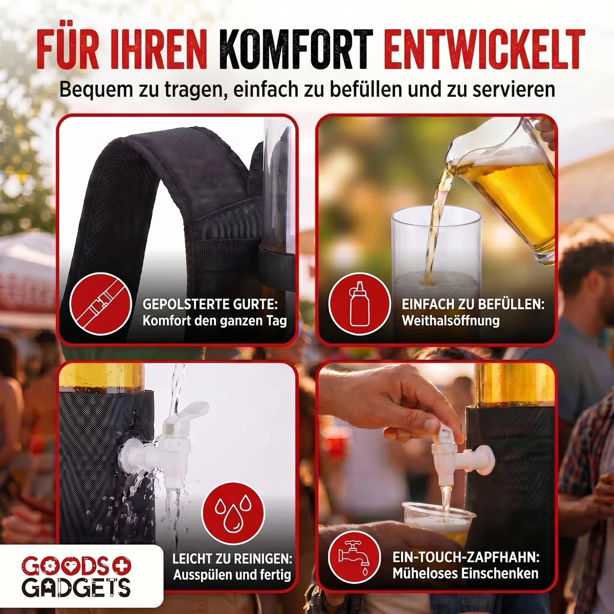 GOODS+GADGETS Der Kulthit - Duo Bierrucksack Doppel Bier Rucksack Biergiraffe Getränkerucksack 2 x 3 Liter Kapazität