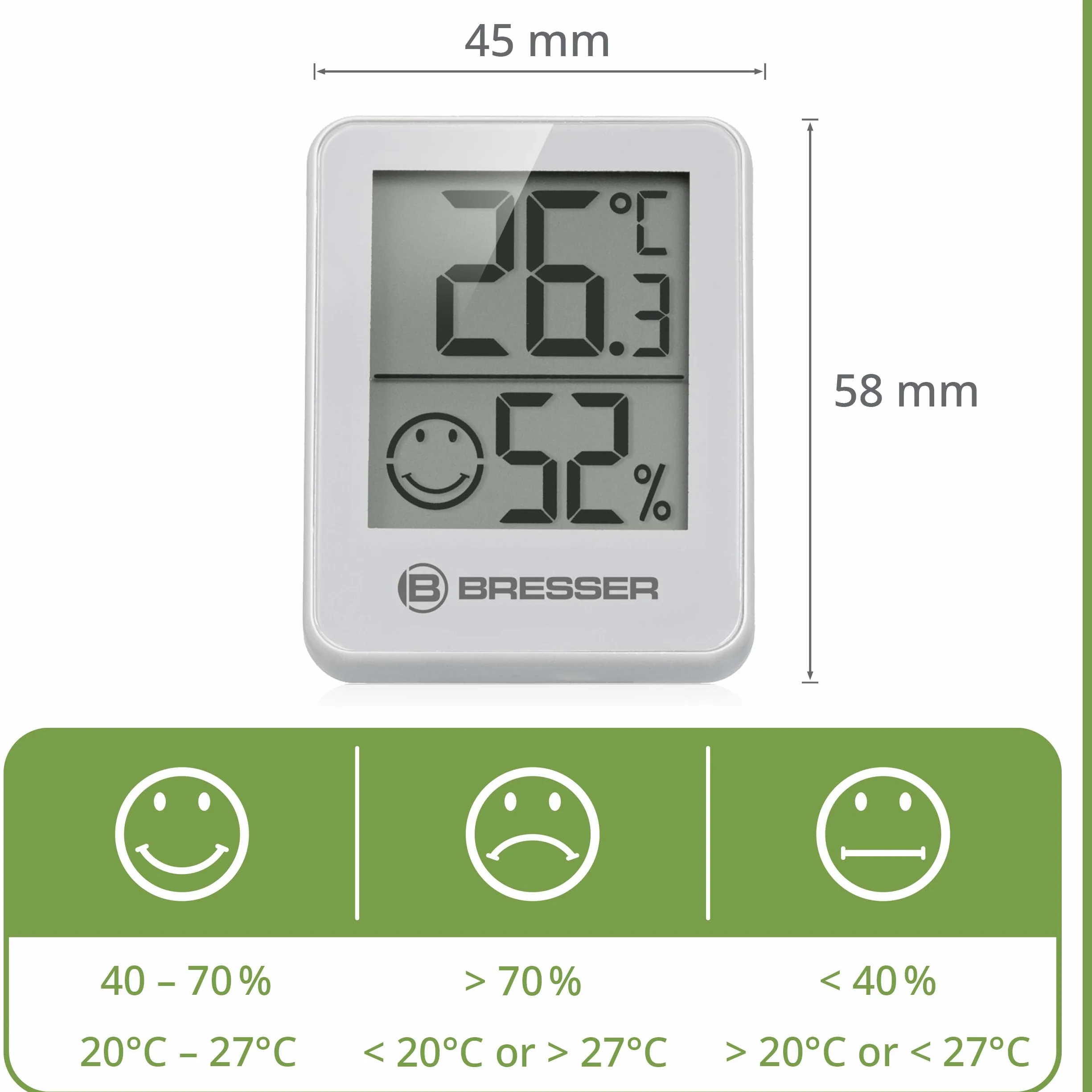 Bresser 6er Set Thermometer Hygrometer - Digitales Raumthermometer für Kontrolle Innenraum Luftfeuchtigkeit, Kühlschrankgeeignet, Wandmontage und Magnet, Schimmelvorbeugung - Indikator Smiley, Weiß