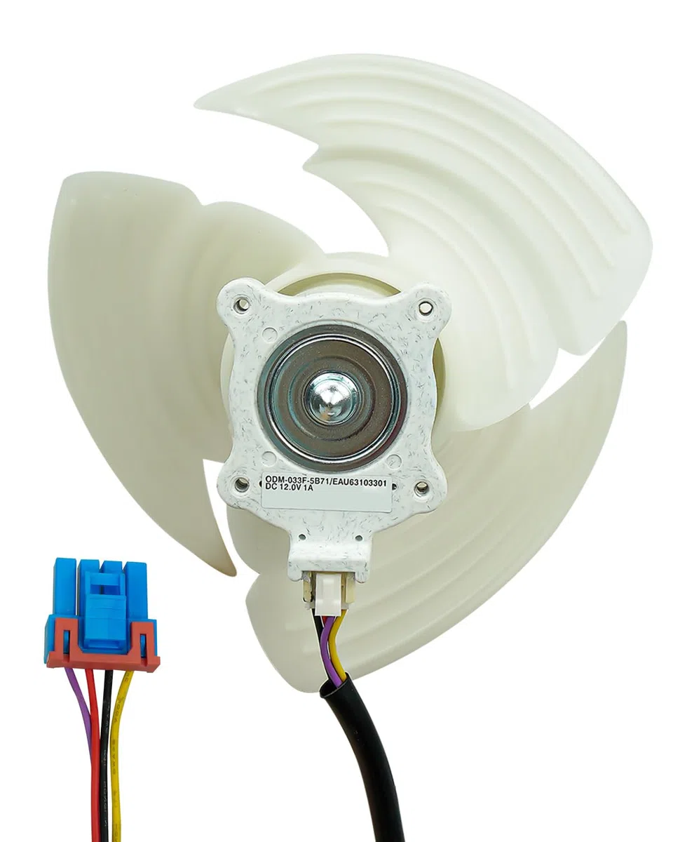 Kühlschrank-Kondensator-Lüftermotor-Baugruppe EAU63103301, passend für LG und Kenmore Elite, ersetzt EAU63103302 ODM-033F-5B71 AP6235485 4509126 Elektronik-Eisbereiter-Kühlventilatormotor, DC12V 1A