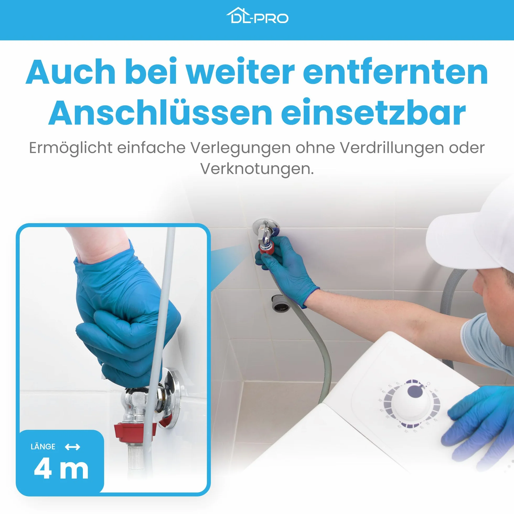 DL-pro Universal Zulaufschlauch 4m 3/4 Zoll Aquastop Schlauch gerade/gewinkelt Sicherheitsschlauch für Waschmaschine Spülmaschine Geschirrspüler 90°C 10 Bar