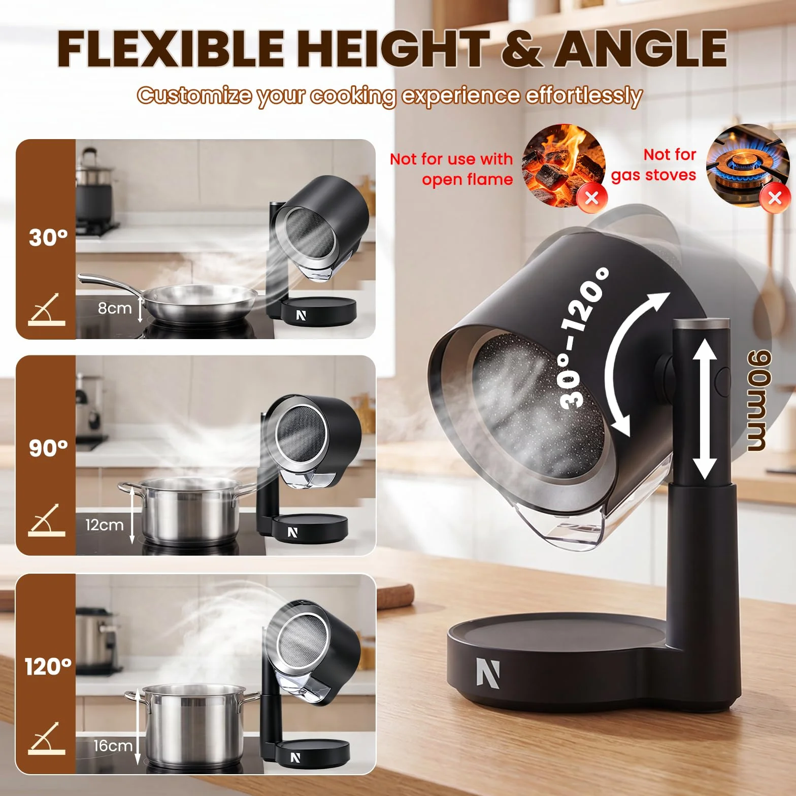 NEWTRY Tragbare Mini Dunstabzugshaube 3 Stufen 2 Filter starke Saugkraft | Waschbare Filter, 3600RPM, leistungsstark, kompakt, leicht, vielseitig für Küche, Wohnwagen, Camping, leicht zu reinigen