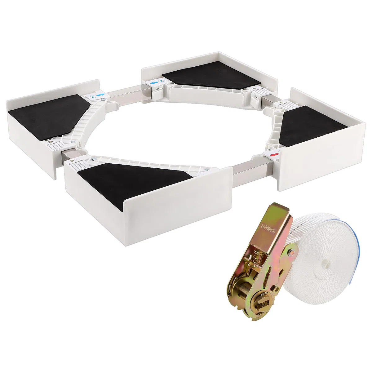 KEILEOHO Universal Verbindungsrahmen Set, 50-70cm Verstellbar Verbindungsrahmen mit Ratschenseil, Universal Zwischenbaurahmen Weiß für Waschmaschine und Wäschetrockner