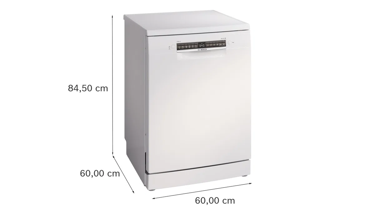 Bosch SMS4HTW16E Serie 4 Freistehender Geschirrspüler, 60 cm, Smart Start, 3-fach Rackmatik, Aquastop, Ferndiagnose, Extra Trocknen, Vario Besteckkorb, EcoSilence drive, Weiß