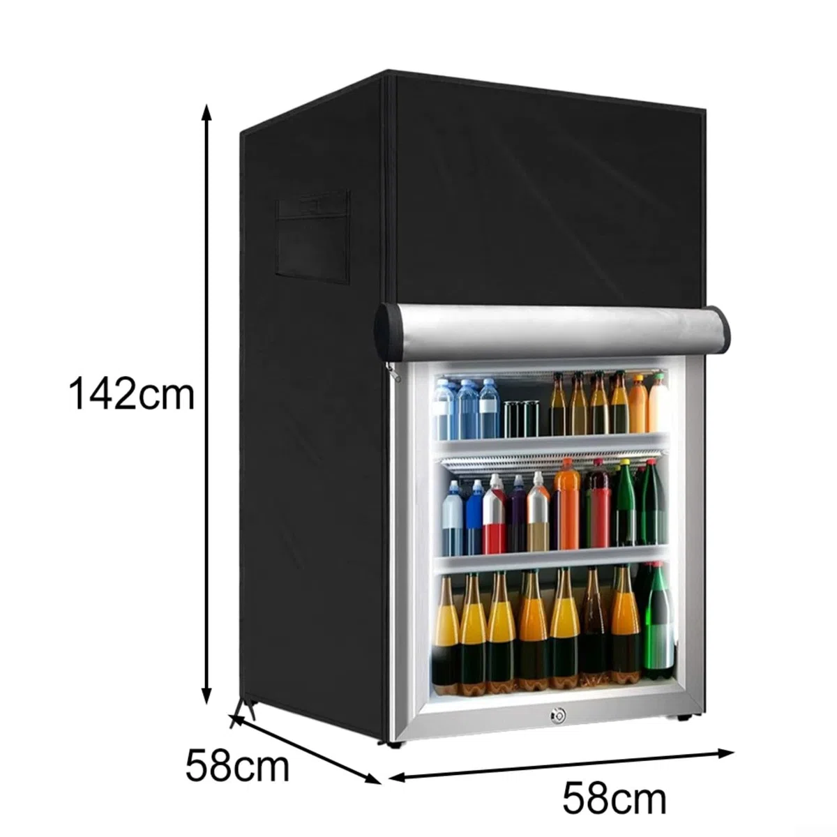 RichVibe Strapazierfähige Outdoor-Kühlschrankabdeckung aus 210D-Oxford-Gewebe mit wasserdichter Beschichtung, elastischer Saumkordel und Schnallenriemen für sicheren Sitz, zwei Front-Reißverschlüsse