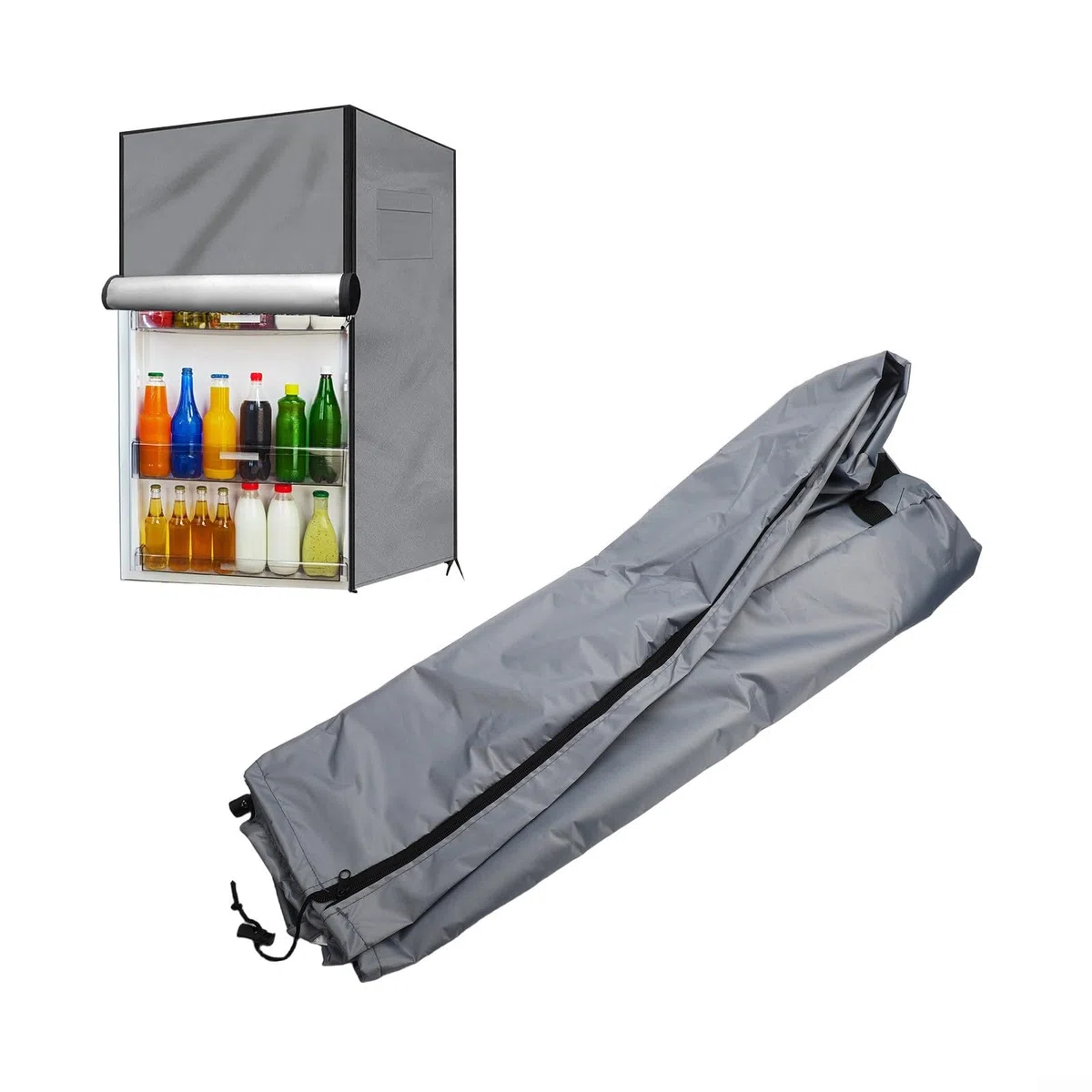 RichVibe Strapazierfähige Outdoor-Kühlschrankabdeckung aus 210D-Oxford-Gewebe mit wasserdichter Beschichtung, elastischer Saumkordel und Schnallenriemen für sicheren Sitz, zwei Front-Reißverschlüsse
